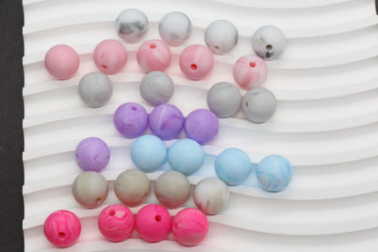 12mm Marble Silicone Beads, Round Bubblegum Beads for Bracelets, Beads for Pens, Non-Toxic Food Grade, Craft Supplies, Gift for Her