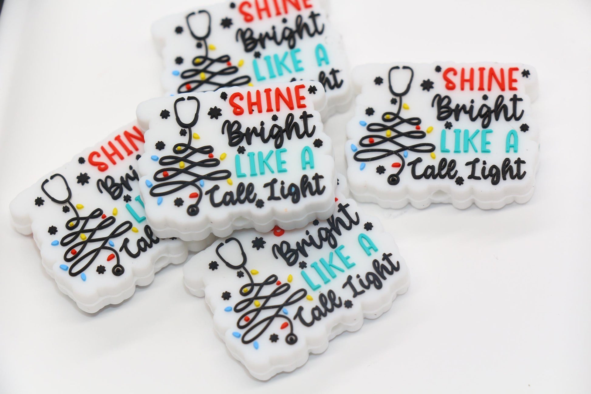 Shine Bright Like a Call Light Silicone Beads – Nurse Quote Focal Beads for Badge Reels, Keychains, DIY Gifts