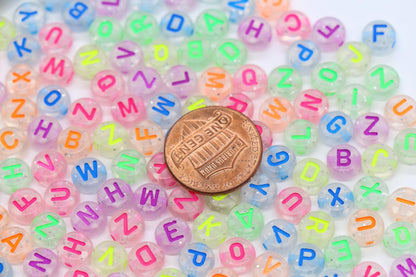 Glitter Letter Beads, Clear Acrylic Alphabet Beads with Neon Letters for Name Bracelets, Jewelry Making, DIY Crafts, Kids Bead Kits #3857