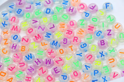 Glitter Letter Beads, Clear Acrylic Alphabet Beads with Neon Letters for Name Bracelets, Jewelry Making, DIY Crafts, Kids Bead Kits #3857
