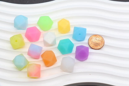 Glow in the dark Hexagon Silicone Beads for DIY Jewelry Making, 14mm Geometric Beads for Bracelets, Keychains, Bulk Craft Supplies