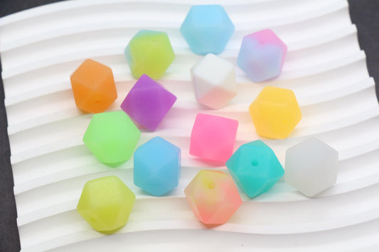 Glow in the dark Hexagon Silicone Beads for DIY Jewelry Making, 14mm Geometric Beads for Bracelets, Keychains, Bulk Craft Supplies
