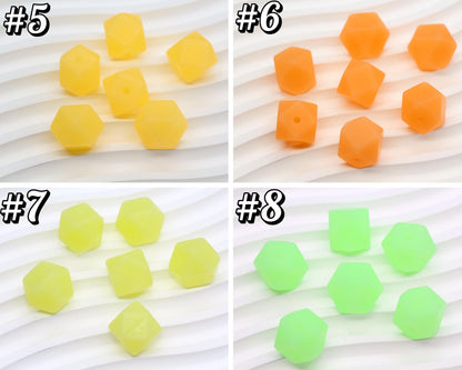 Glow in the dark Hexagon Silicone Beads for DIY Jewelry Making, 14mm Geometric Beads for Bracelets, Keychains, Bulk Craft Supplies