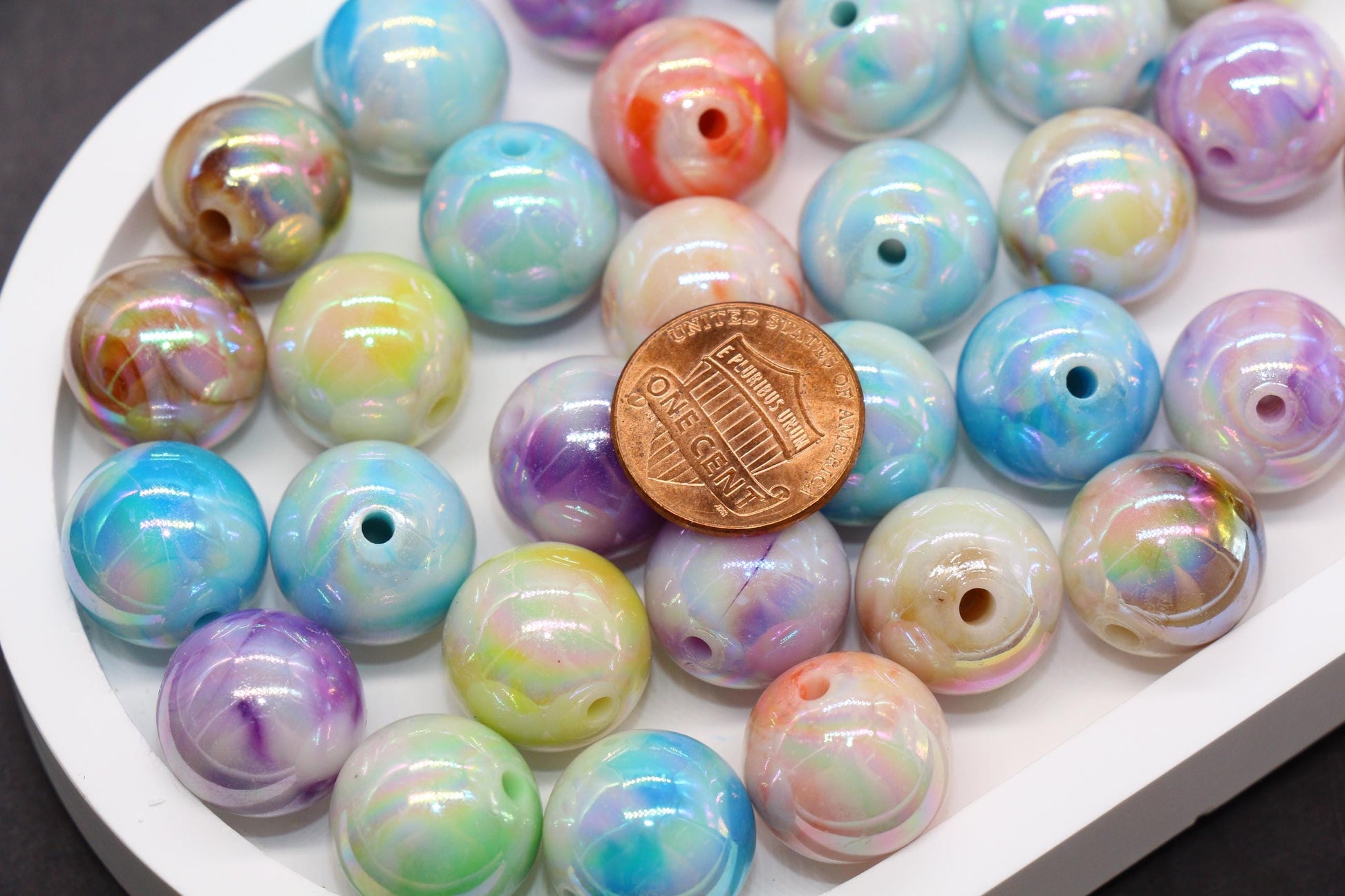 16mm Iridescent Marbled Swirl Gumball Beads, Bubblegum Beads for Keychains, Jewelry Making, DIY Crafts, Chunky Necklaces
