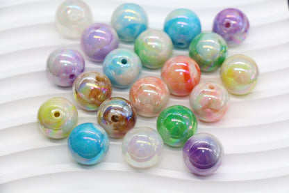16mm Iridescent Marbled Swirl Gumball Beads, Bubblegum Beads for Keychains, Jewelry Making, DIY Crafts, Chunky Necklaces