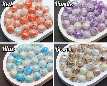 16mm Iridescent Marbled Swirl Gumball Beads, Bubblegum Beads for Keychains, Jewelry Making, DIY Crafts, Chunky Necklaces
