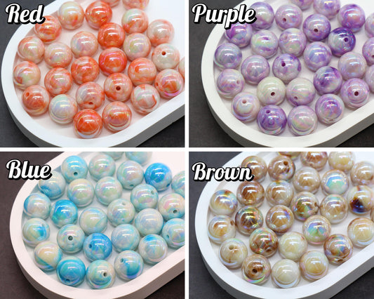 16mm Iridescent Marbled Swirl Gumball Beads, Bubblegum Beads for Keychains, Jewelry Making, DIY Crafts, Chunky Necklaces