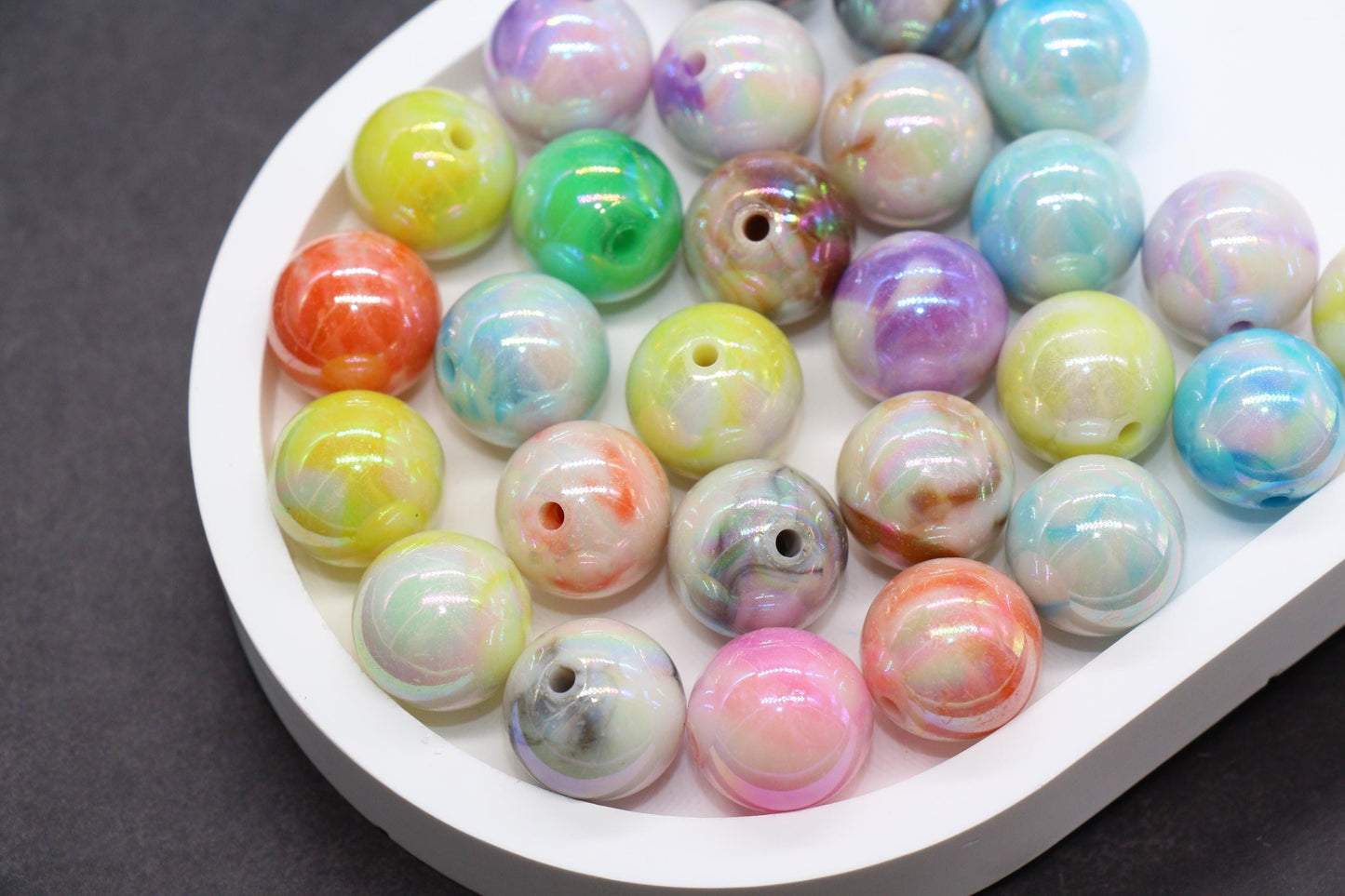 16mm Iridescent Marbled Swirl Gumball Beads, Bubblegum Beads for Keychains, Jewelry Making, DIY Crafts, Chunky Necklaces