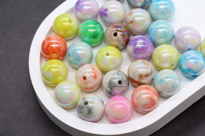 16mm Iridescent Marbled Swirl Gumball Beads, Bubblegum Beads for Keychains, Jewelry Making, DIY Crafts, Chunky Necklaces