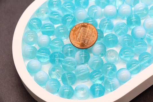 10mm Blue Glass Beads with White Ombre for Jewelry Making, DIY Bracelet Crafting Supplies Accessories