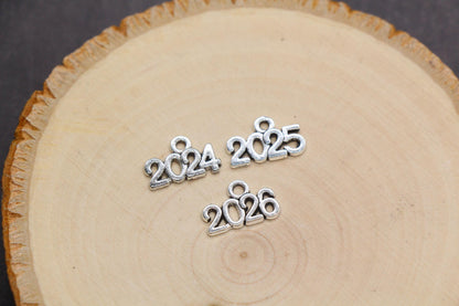Year 2024 Charms, 2025 Charms, New Year Charms, Graduation Charms, Available in Silver, Rose Gold, Gold, Antique Gold, Bronze.