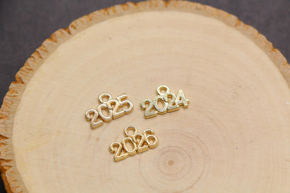 Year 2024 Charms, 2025 Charms, New Year Charms, Graduation Charms, Available in Silver, Rose Gold, Gold, Antique Gold, Bronze.