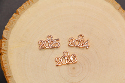 Year 2024 Charms, 2025 Charms, New Year Charms, Graduation Charms, Available in Silver, Rose Gold, Gold, Antique Gold, Bronze.