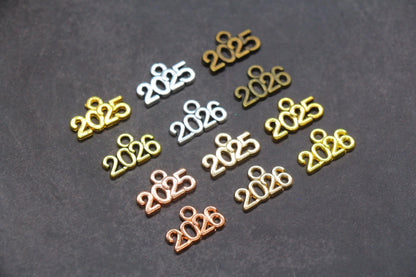 Year 2024 Charms, 2025 Charms, New Year Charms, Graduation Charms, Available in Silver, Rose Gold, Gold, Antique Gold, Bronze.