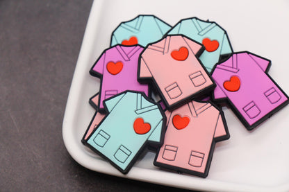Scrub Top Silicone Beads, Nurse Shirt Beads with Heart, Medical Focal Beads for Badge Reels, Keychains & DIY Crafts