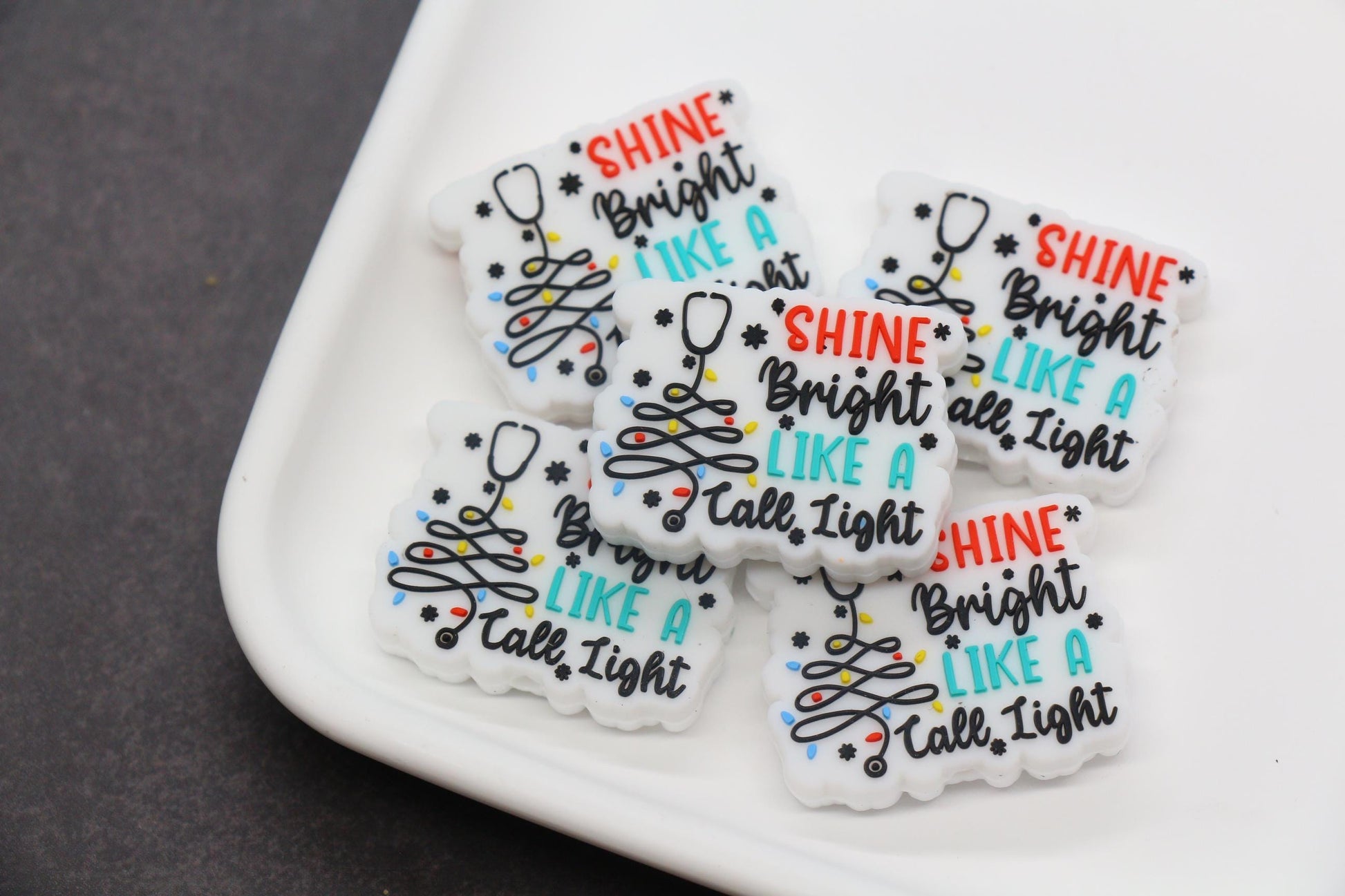 Shine Bright Like a Call Light Silicone Beads – Nurse Quote Focal Beads for Badge Reels, Keychains, DIY Gifts