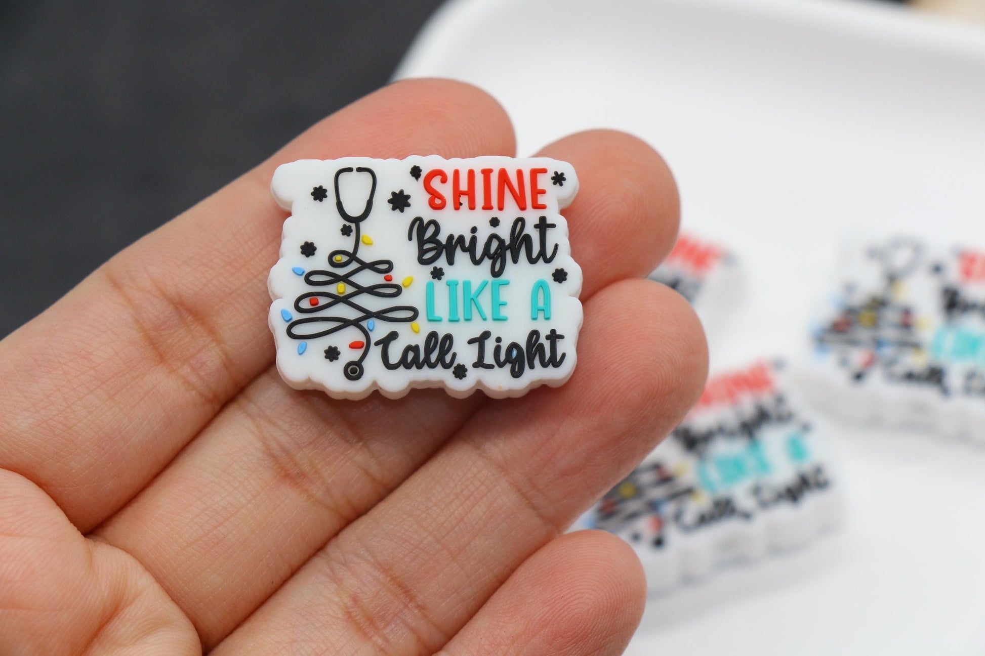 Shine Bright Like a Call Light Silicone Beads – Nurse Quote Focal Beads for Badge Reels, Keychains, DIY Gifts