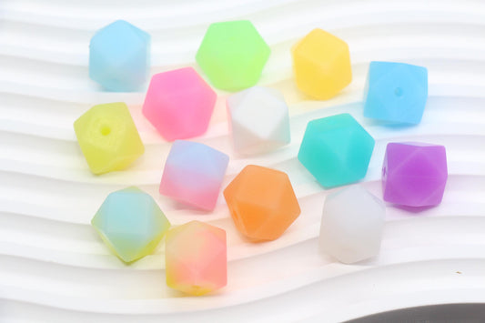 Glow in the dark Hexagon Silicone Beads for DIY Jewelry Making, 14mm Geometric Beads for Bracelets, Keychains, Bulk Craft Supplies