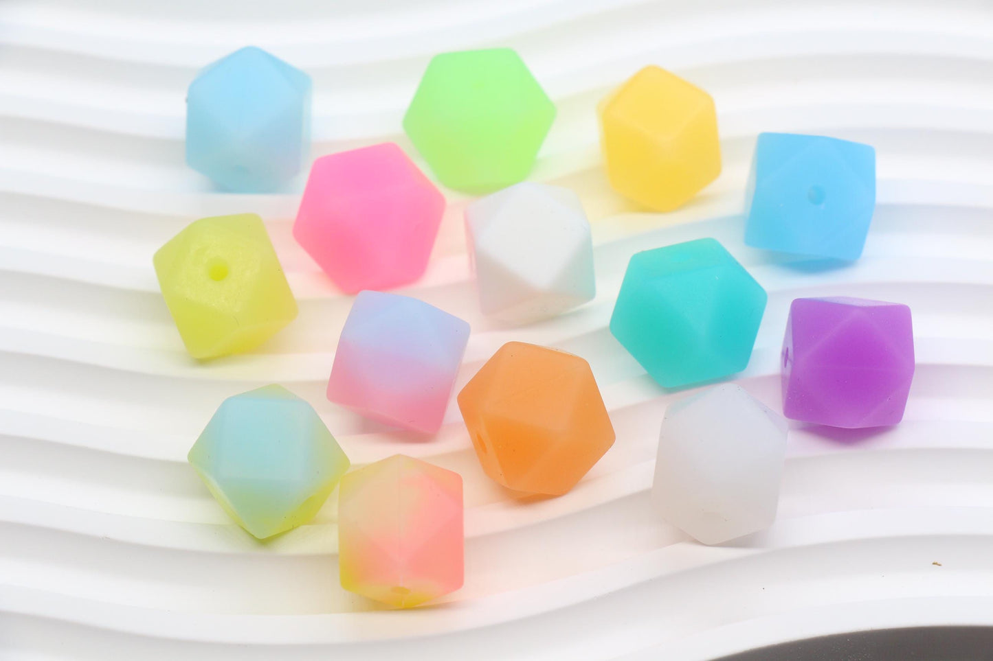 Glow in the dark Hexagon Silicone Beads for DIY Jewelry Making, 14mm Geometric Beads for Bracelets, Keychains, Bulk Craft Supplies