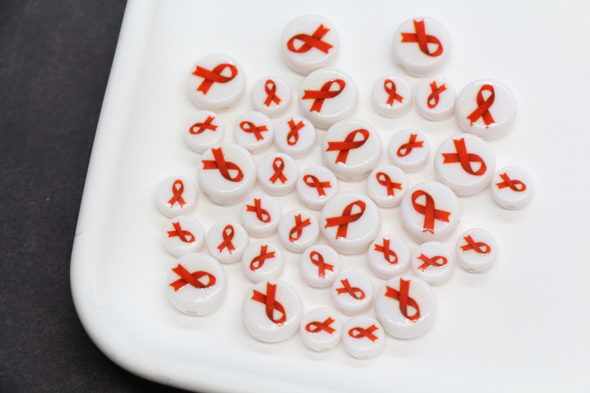 Awareness Ribbon Beads, Red Ribbon Acrylic Beads 7mm & 10mm, Fundraising Beads, Support Cause Beads for Jewelry Making Crafts