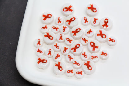 Awareness Ribbon Beads, Red Ribbon Acrylic Beads 7mm & 10mm, Fundraising Beads, Support Cause Beads for Jewelry Making Crafts