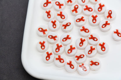 Awareness Ribbon Beads, Red Ribbon Acrylic Beads 7mm & 10mm, Fundraising Beads, Support Cause Beads for Jewelry Making Crafts