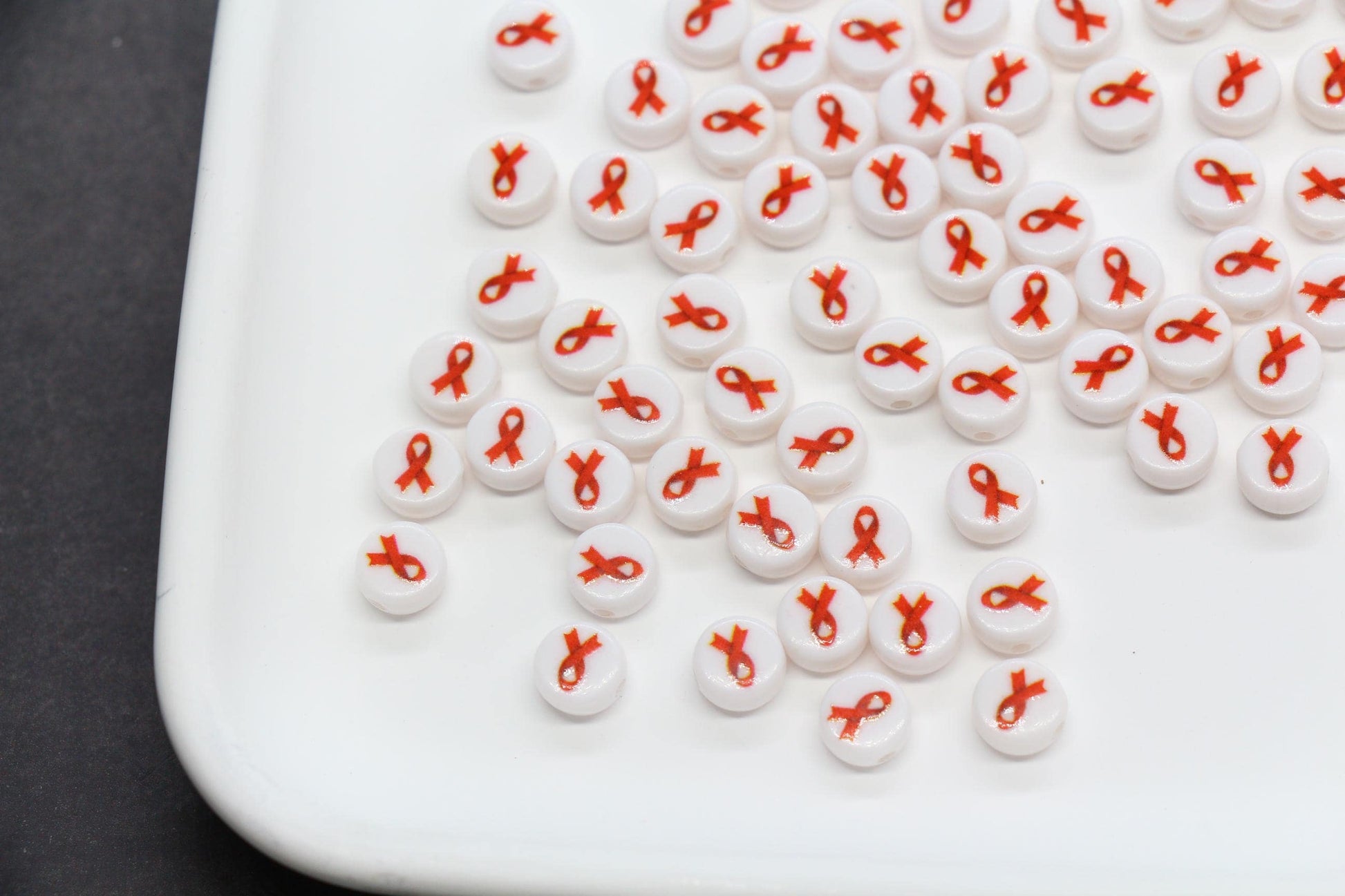 Awareness Ribbon Beads, Red Ribbon Acrylic Beads 7mm & 10mm, Fundraising Beads, Support Cause Beads for Jewelry Making Crafts
