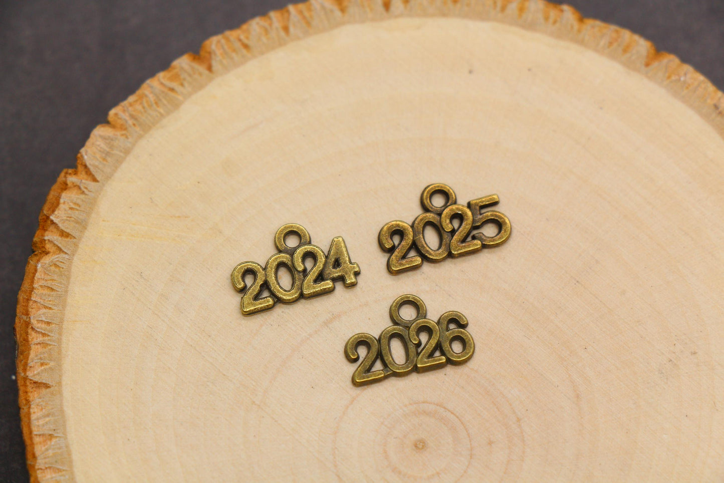 Year 2024 Charms, 2025 Charms, New Year Charms, Graduation Charms, Available in Silver, Rose Gold, Gold, Antique Gold, Bronze.