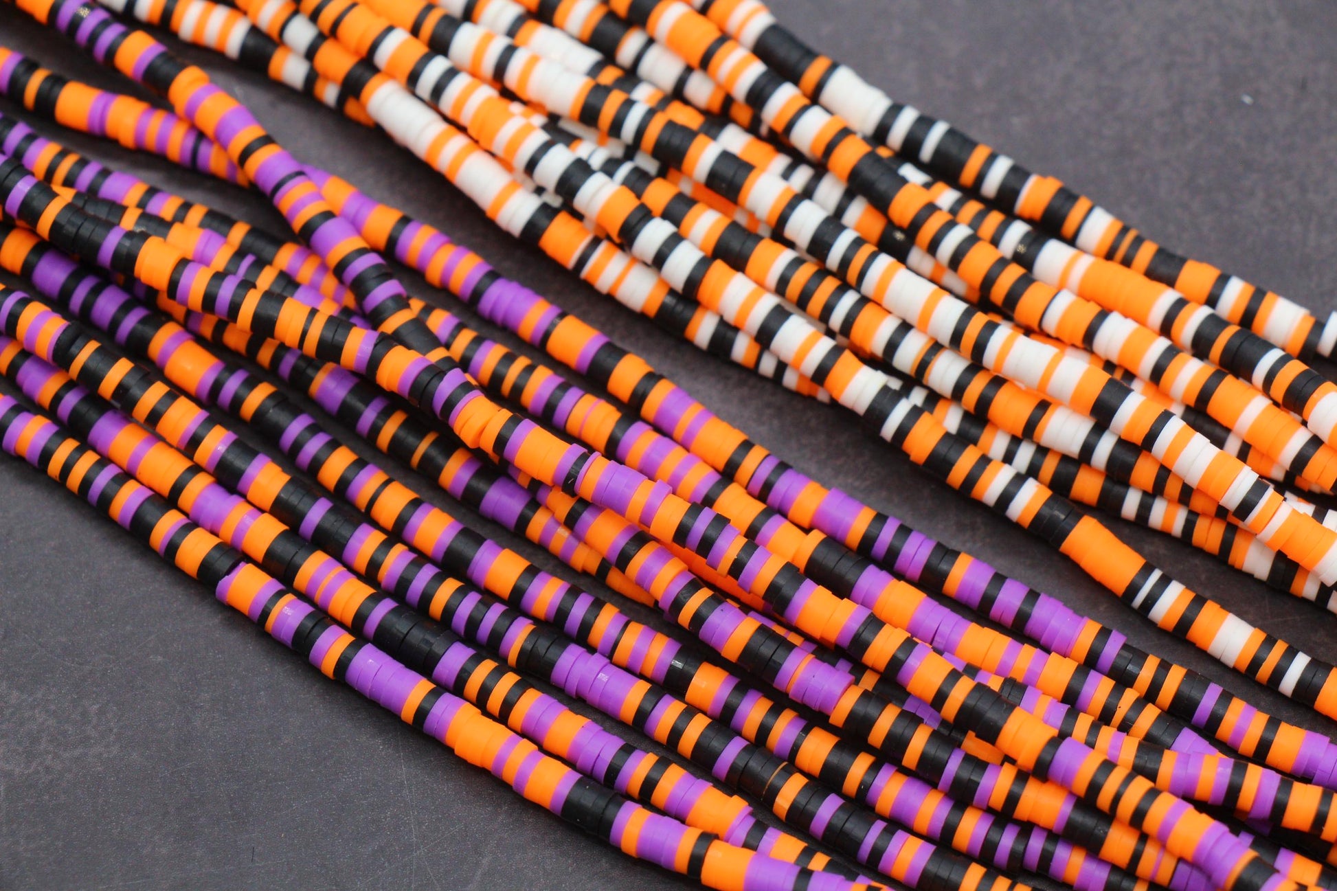 4mm Halloween Polymer Clay Heishi Beads, Flat Disc Beads Orange Black White Purple, DIY Jewelry Making Beads for Bracelets & Necklaces
