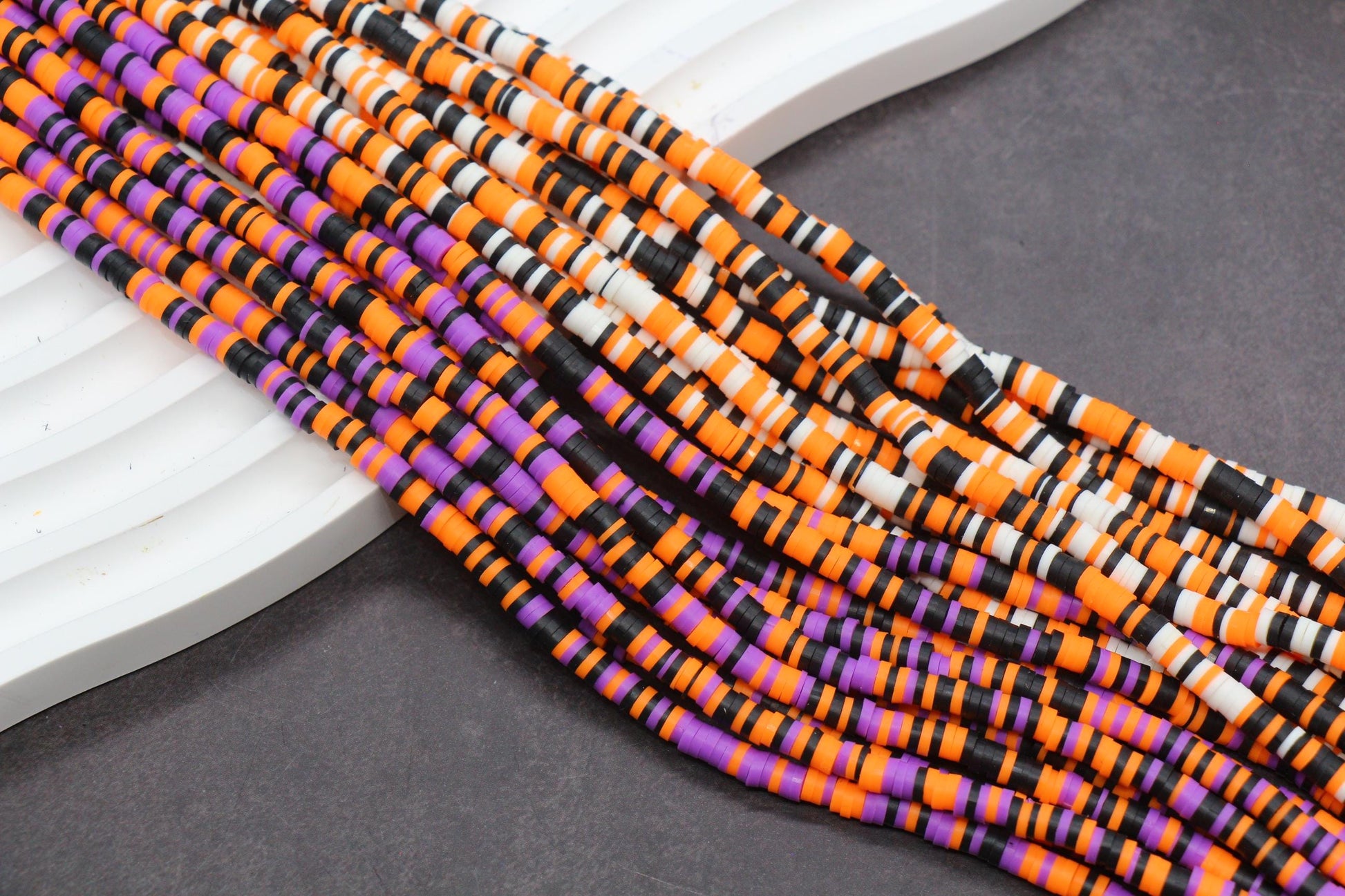 4mm Halloween Polymer Clay Heishi Beads, Flat Disc Beads Orange Black White Purple, DIY Jewelry Making Beads for Bracelets & Necklaces
