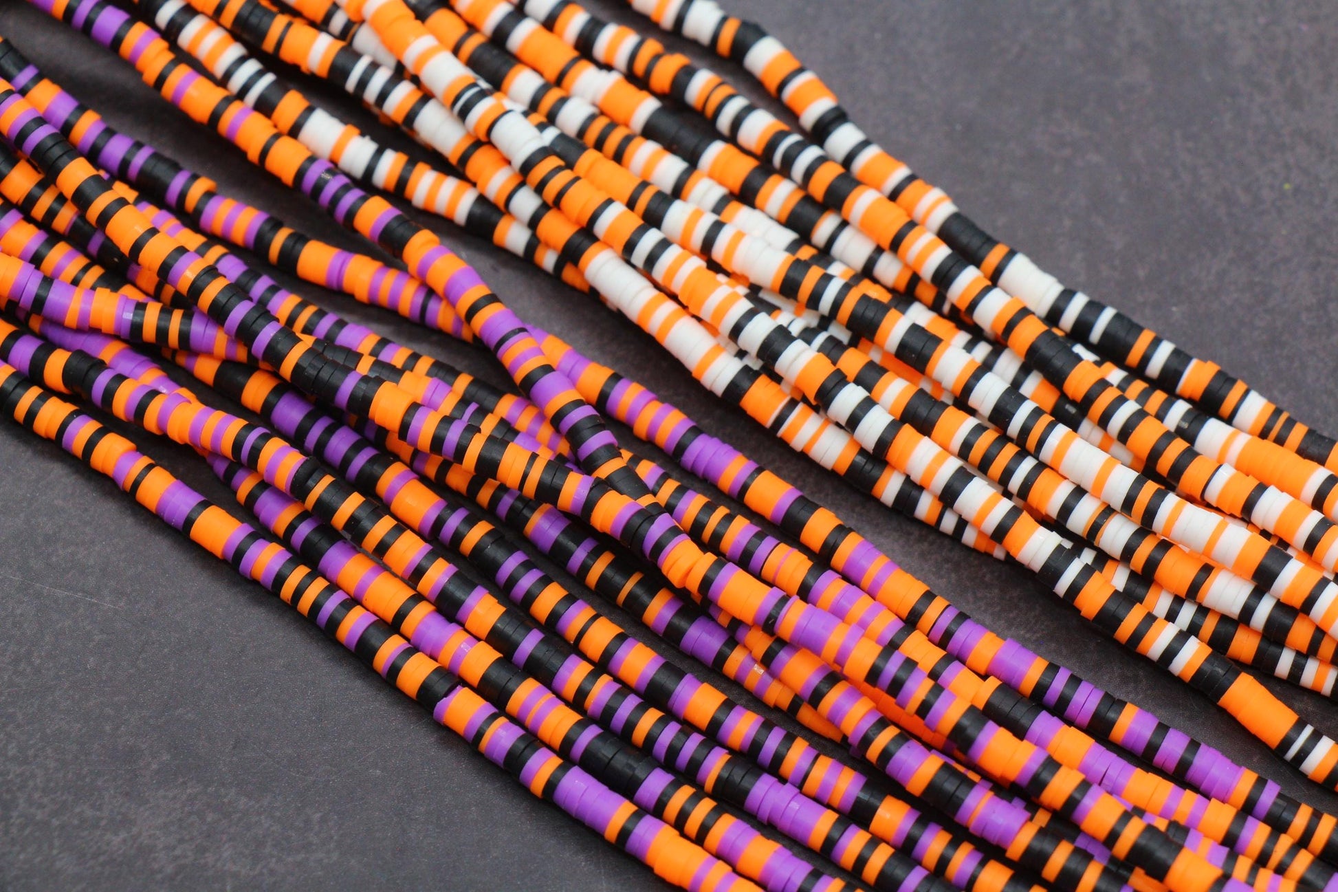 4mm Halloween Polymer Clay Heishi Beads, Flat Disc Beads Orange Black White Purple, DIY Jewelry Making Beads for Bracelets & Necklaces