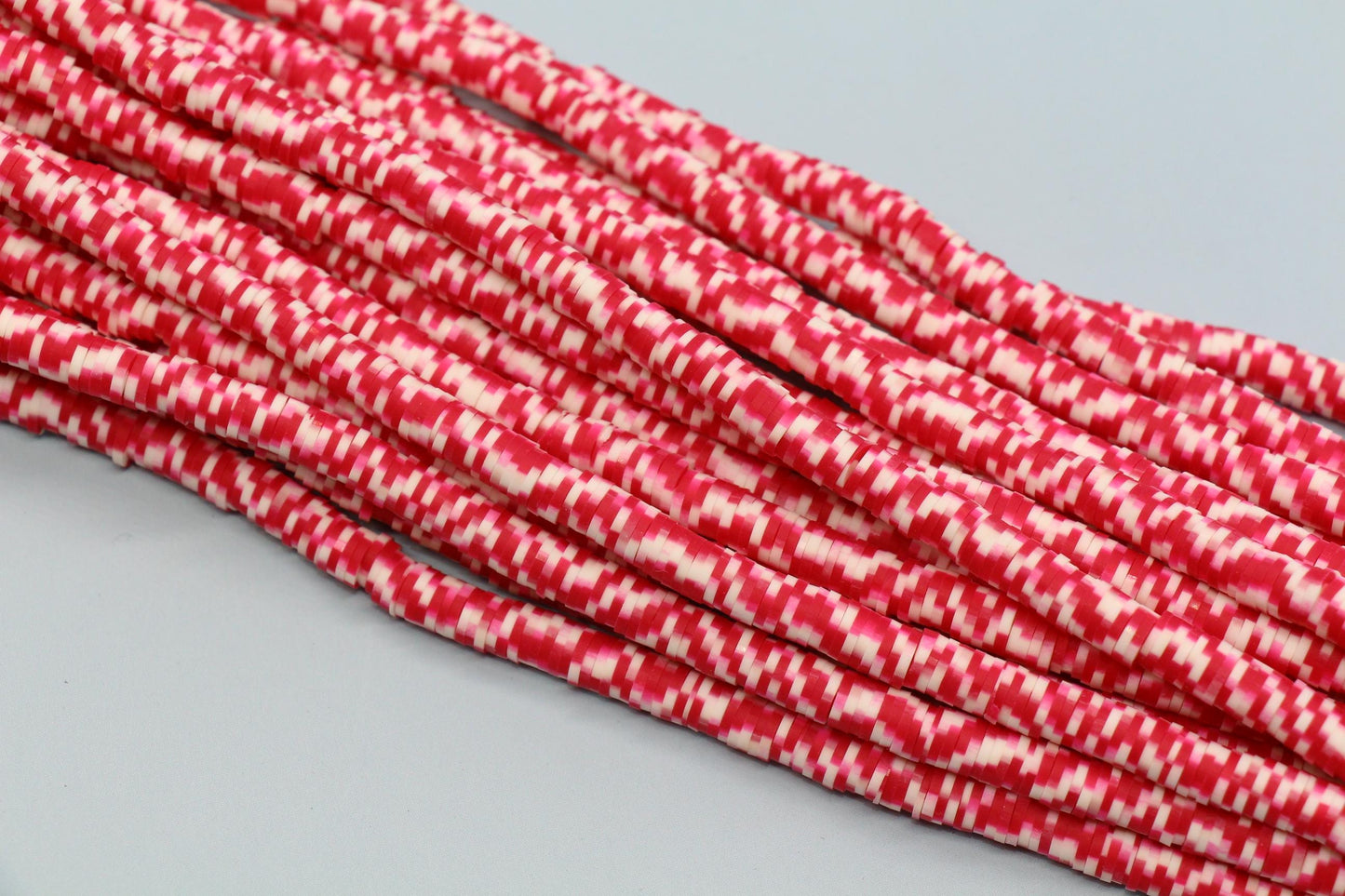 6mm Deep Pink Speckled Heishi Beads, Mix Polymer Clay Disc Beads, African Disc Beads, Jewelry Beads, Full Strand #658