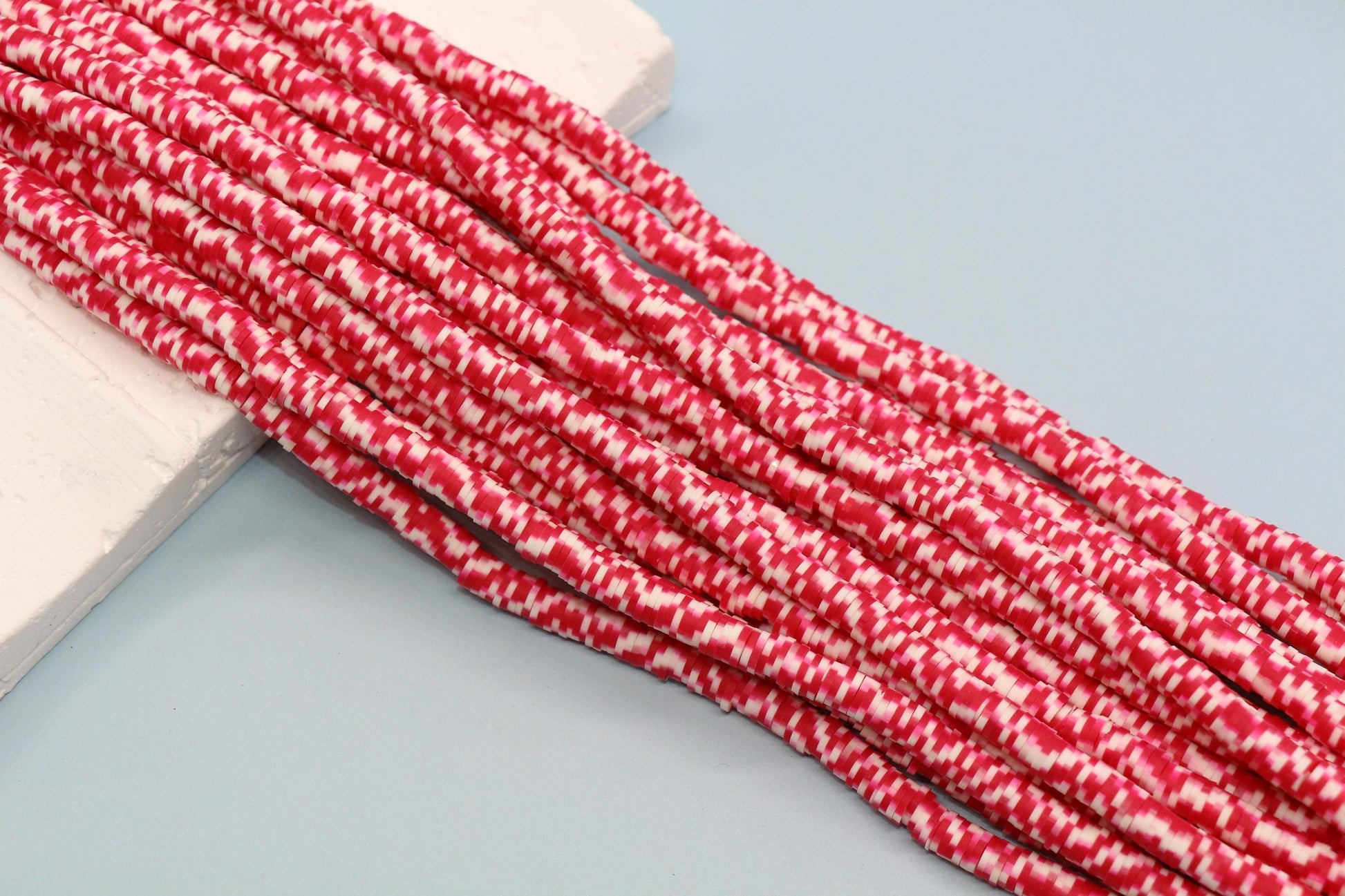 6mm Deep Pink Speckled Heishi Beads, Mix Polymer Clay Disc Beads, African Disc Beads, Jewelry Beads, Full Strand #658