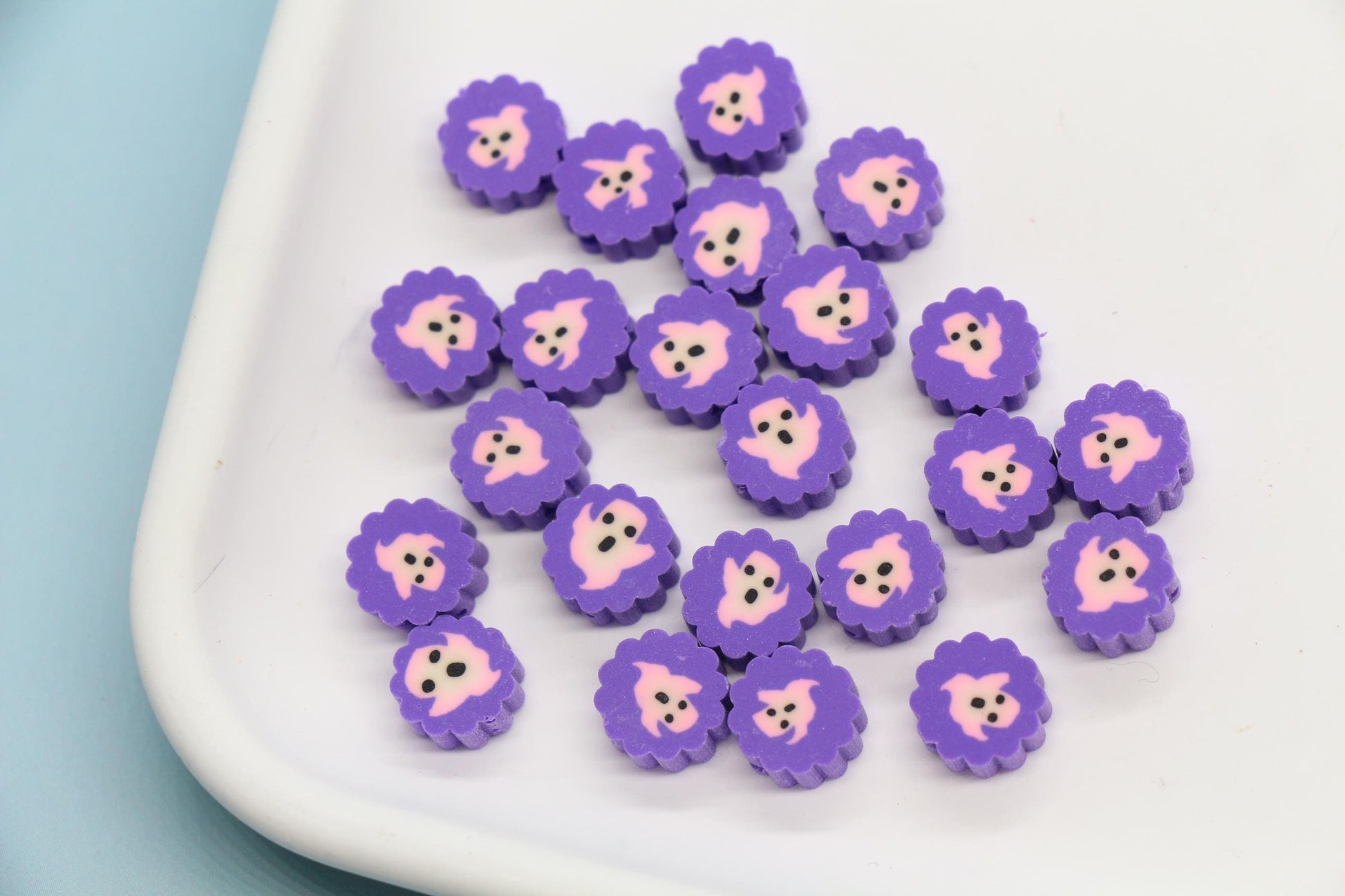 Halloween Polymer Clay Beads, Ghost & Witch Hat Round Beads for Jewelry Making, Halloween Bracelet Supplies, Fall Craft Accessories