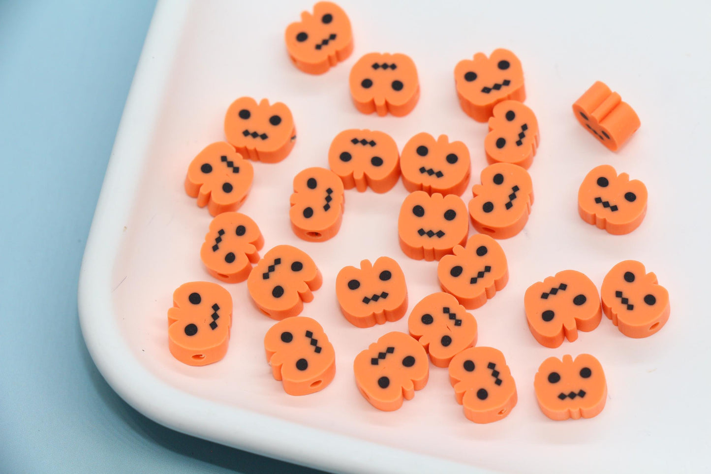 Halloween Pumpkin Polymer Clay Beads, Jack-o'-Lantern Beads for Jewelry Making, Spooky Season Crafts, Halloween Bracelets, Earrings