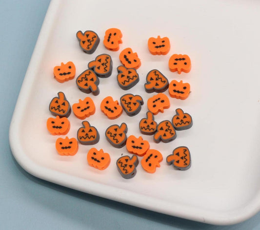 Halloween Pumpkin Polymer Clay Beads, Jack-o'-Lantern Beads for Jewelry Making, Spooky Season Crafts, Halloween Bracelets, Earrings