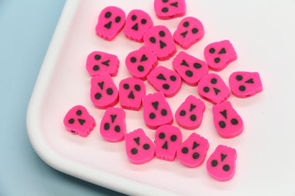 Halloween Skull Polymer Clay Beads, Orange & Pink Skull Beads for Jewelry Making, Day of the Dead Crafts, DIY Halloween Bracelets