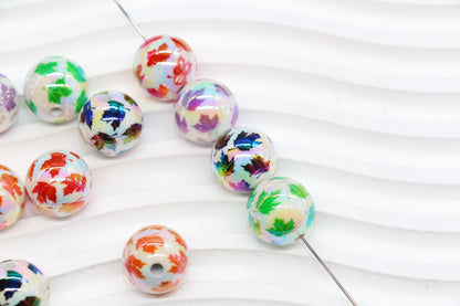 16mm Iridescent Leaf Printed Acrylic Beads