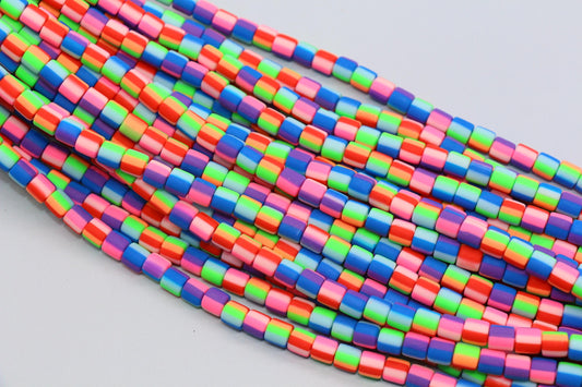 6mm Wide Column Chunky Polymer Clay Beads, Rainbow Striped Heishi Spacer Beads, Clay Tube Beads, Barrel Beads Heishi Beads #850