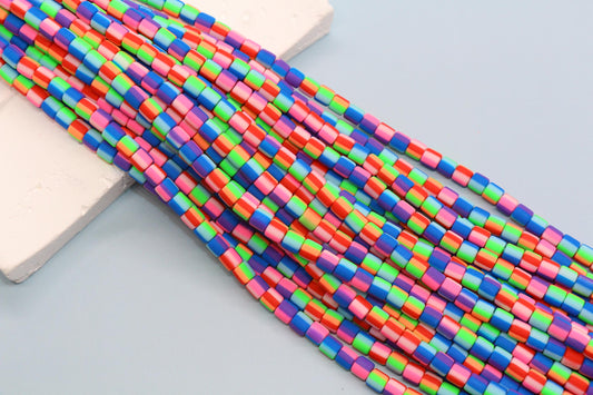 6mm Wide Column Chunky Polymer Clay Beads, Rainbow Striped Heishi Spacer Beads, Clay Tube Beads, Barrel Beads Heishi Beads #850