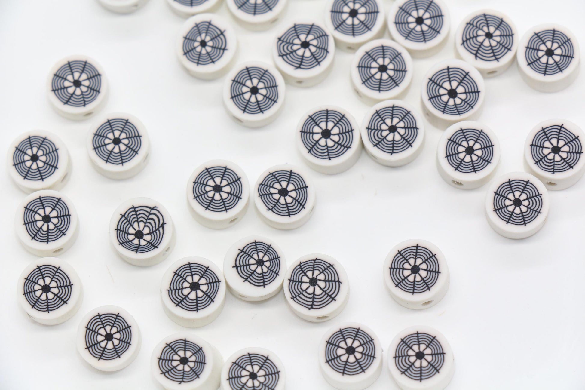 Spider Web Beads, Polymer Clay Halloween Beads, Round Spider Web Clay Beads for Bracelets & Kids Crafts, #92