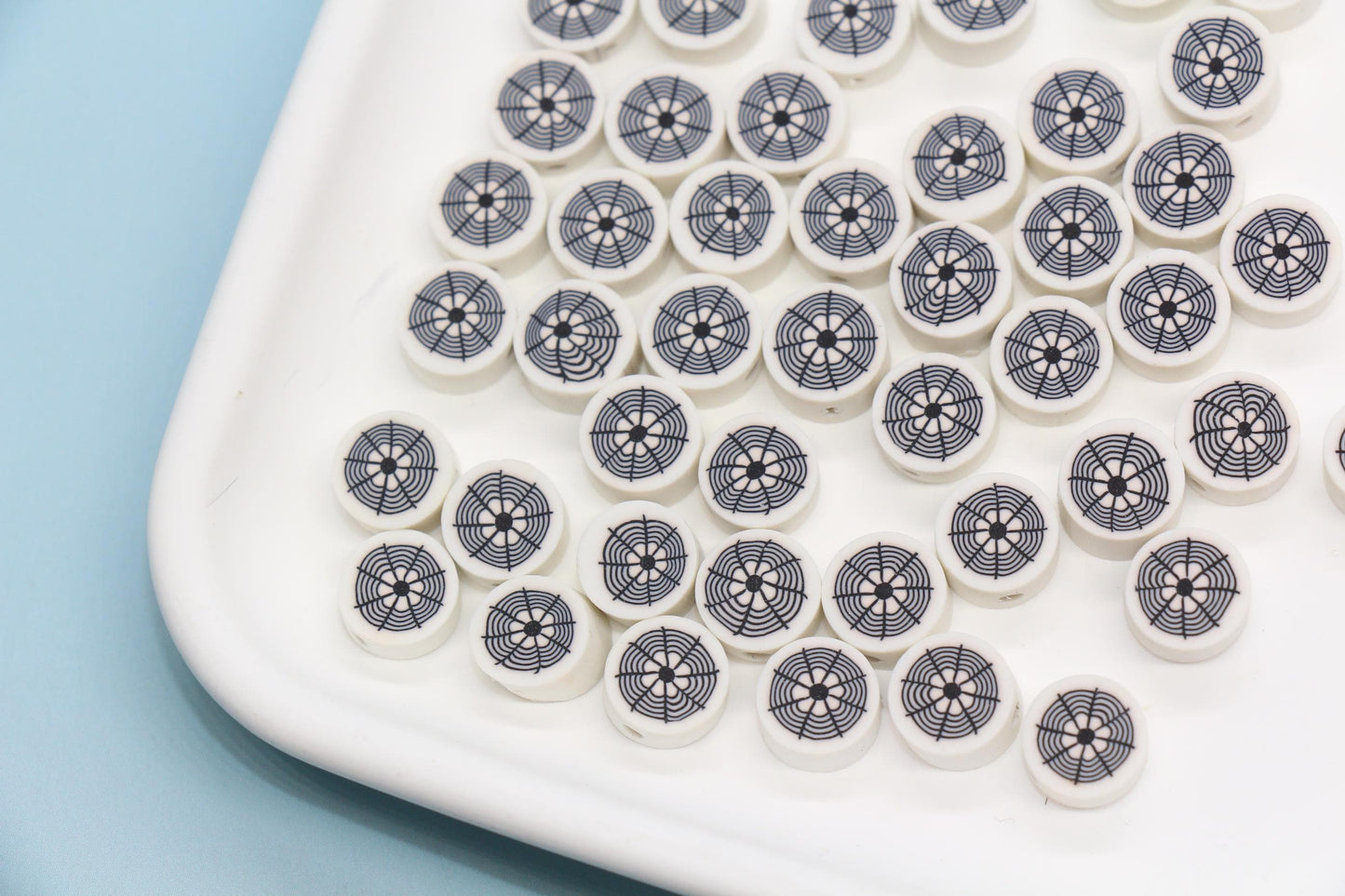 Spider Web Beads, Polymer Clay Halloween Beads, Round Spider Web Clay Beads for Bracelets & Kids Crafts, #92