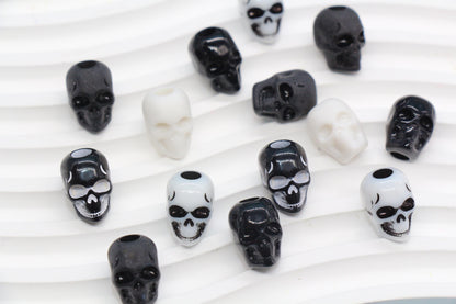 Black and White Skull Beads, Spooky Skull Head Beads for Bracelets & Crafts, Halloween Jewelry Supplies