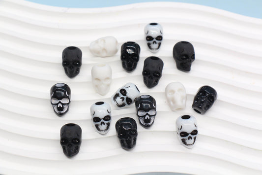 Black and White Skull Beads, Spooky Skull Head Beads for Bracelets & Crafts, Halloween Jewelry Supplies