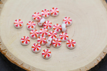 Peppermint Candy Beads 7mm, Red and White Round Acrylic Beads, Holiday Christmas Beads, Candy Cane Beads for Jewelry Making Crafts #189