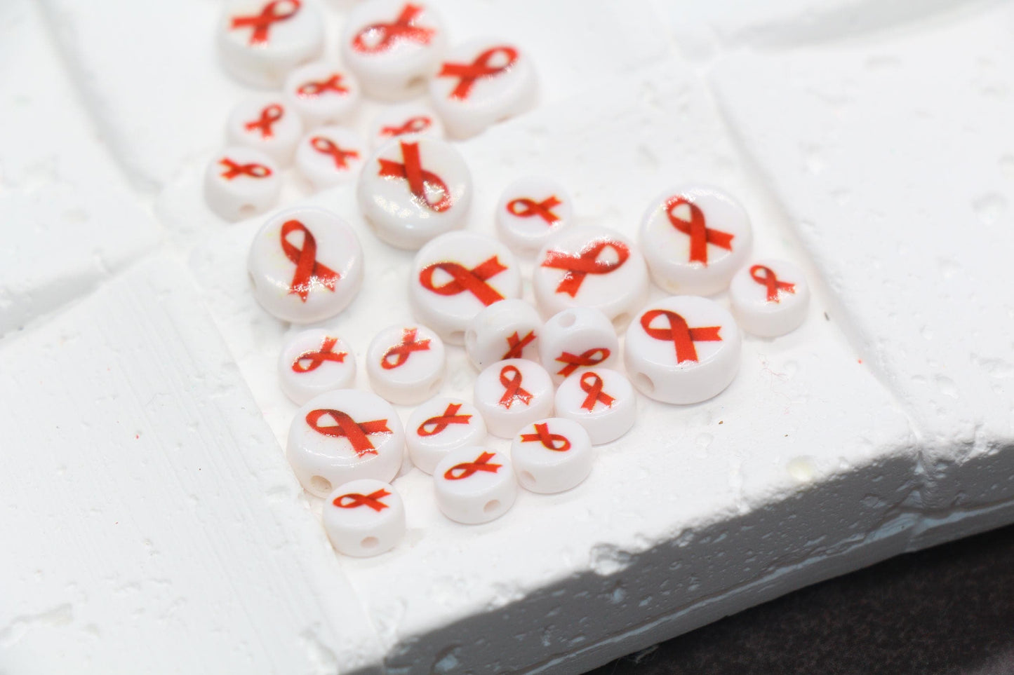 Awareness Ribbon Beads, Red Ribbon Acrylic Beads 7mm & 10mm, Fundraising Beads, Support Cause Beads for Jewelry Making Crafts