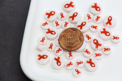Awareness Ribbon Beads, Red Ribbon Acrylic Beads 7mm & 10mm, Fundraising Beads, Support Cause Beads for Jewelry Making Crafts