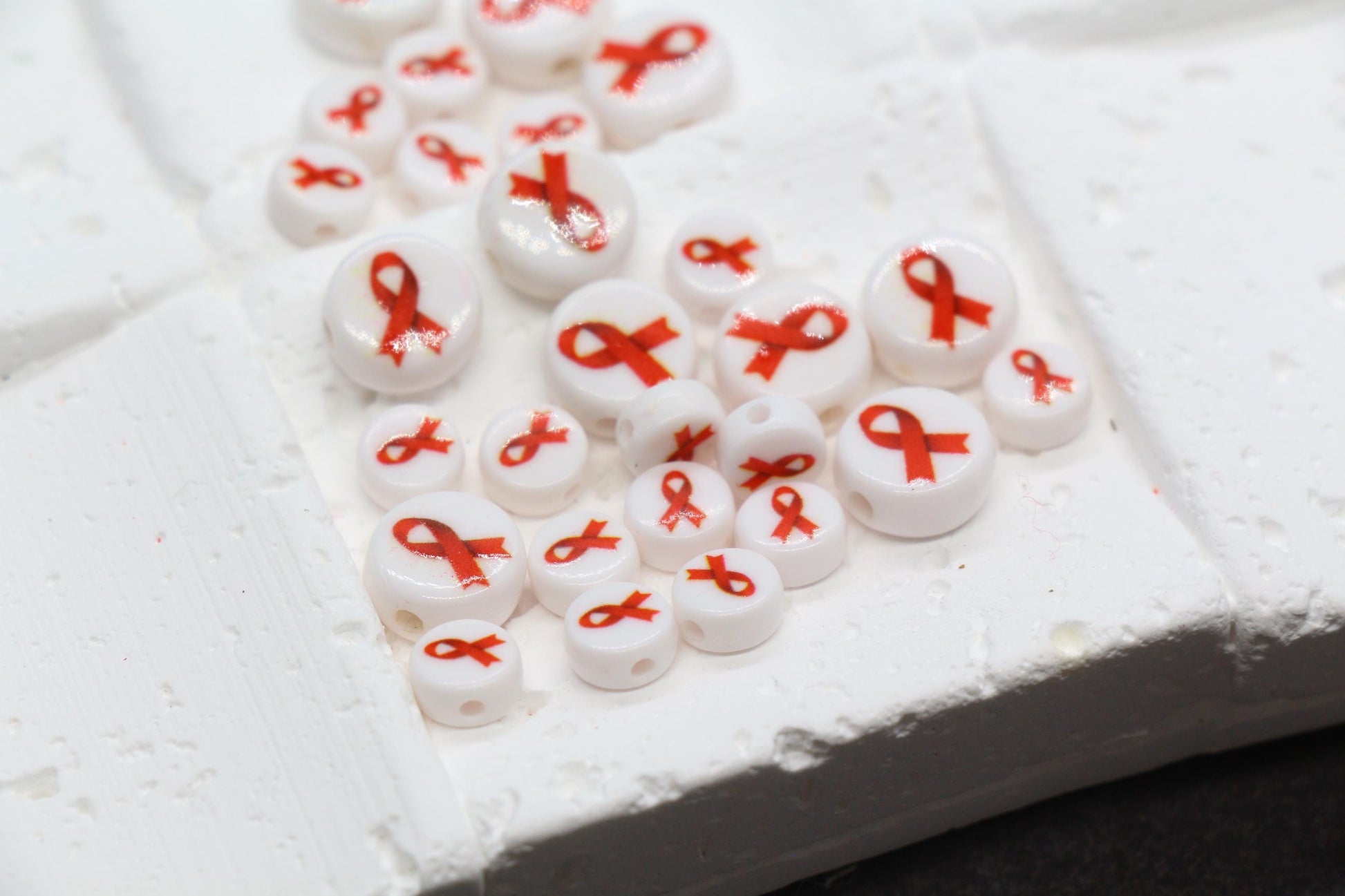 Awareness Ribbon Beads, Red Ribbon Acrylic Beads 7mm & 10mm, Fundraising Beads, Support Cause Beads for Jewelry Making Crafts