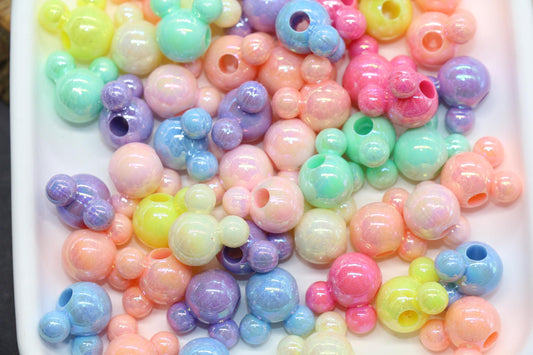 Mickey Mouse Beads, Multicolored AB Mickey Mouse Beads, Iridescent Mickey Mouse Beads, Mixed Color Mouse Beads, Large Hole Beads #1631