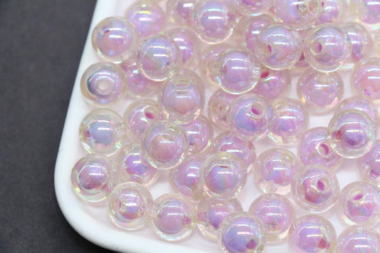 12mm Iridescent Light Purple Gumball Beads, AB Round Acrylic Loose Beads, Bubblegum Beads for Jewelry Making, Glossy Shinny Beads #1959